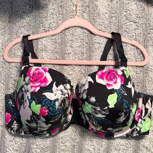 Torrid Black Floral Bra with Pink and Green Accents